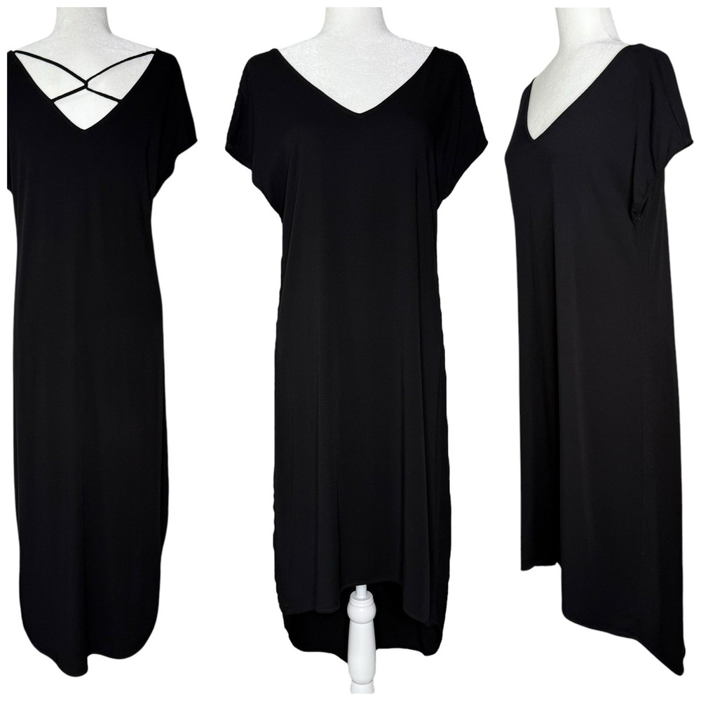 Michael‎ Stars Dress XS Rayon Cross Back High Low Minimalist Beach Oversized Fit - Picture 2 of 8